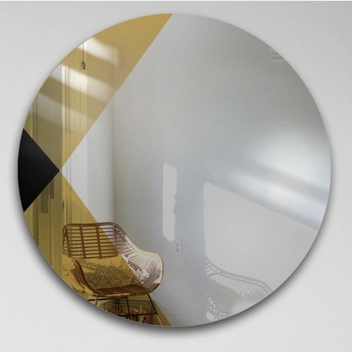 Okrągłe lustro dekoracyjne kolorowa tafla - czarno złota - HENRY
